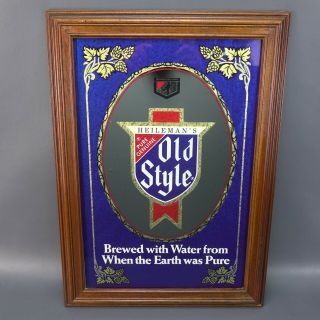 Vintage Old Style Beer Mirror Wood Framed Sign - &