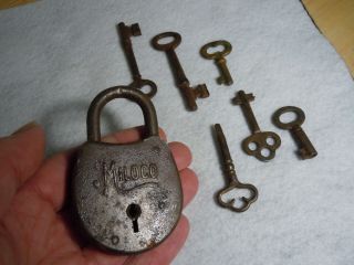 Antique Miloco Paddlelock And Antique Skeleton Keys Over 100 Years As Pictured