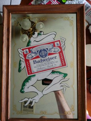 Vintage Budweiser Bud Beer Frog Bar Mirror Anheuser Busch Item 102 - 220