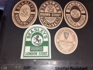 5 X C 1950s Beer Paper Label (charles Beasley Plumstead) London/guinness Etc Stout