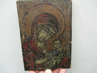 An Unusual Antique Hand Painted Mosaic Design Christian Icon 18th C?