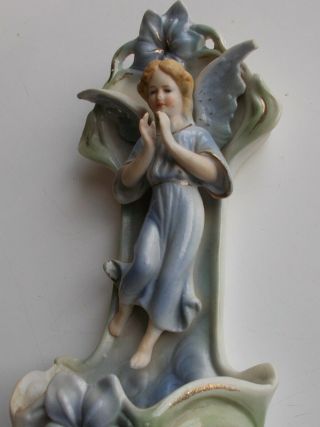 Antique 3d Art Nouveau Guardian Angel Holy Water Font Porcelain Numbered Signed