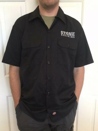 Stone Brewing Dickies Black Button Up Work Shirt Large Euc Embroidered Mechanic