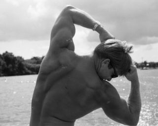 Vintage Negative: Bodybuilder Physique Pose Flex Shirtless Man Male 60s