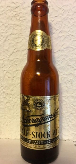 Narragansett 1930’s Half Stock Ale Foil Label Bottle