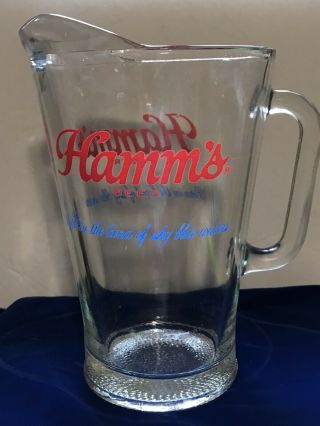 1960 ' s Hamm ' s Beer 9 Inch Glass Pitcher & 3 Hams Beer Glasses 2