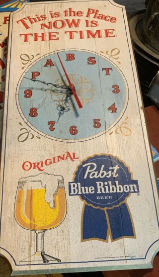 Authentic Vintage Pabst Blue Ribbon Pbr Wooden Clock / Beer Sign Vhtf