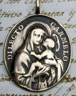 Antique St.  Teresa Of Avila & Our Lady Of Carmel Bronze Spanish Colonial Medal