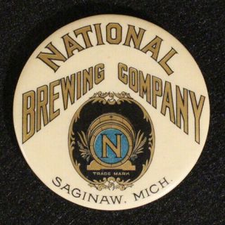 National Brewing Pre - Pro Celluloid Beer Advertising Mirror Saginaw Michigan Mich
