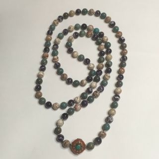 Arrival Prayer Mala 108 Beads 12 Mm Agate And Amethyst With Tibetan Bead