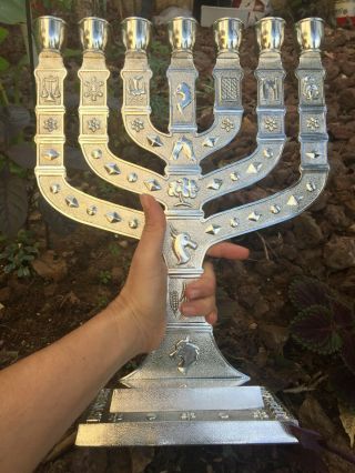 Menorah Jerusalem Temple 14 Inch Height 36 Cm 7 Branches Brass Xl From Israel