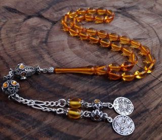 Amber Stone Islamic Prayer 33 Beads Tasbih - Misbaha - Rosary - Tasbeeh Model22
