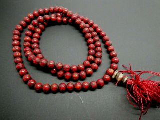 Vintage Red Coral Hand Carved Om Nepal Buddhist Meditation 108 Prayer Mala Beads
