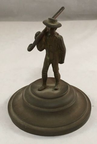 Antique Beer Stein Figural Metal Lid Man Farmer With Shepherd Hook