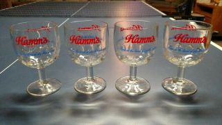 Set 4 Vintage Hamm’s Beer Goblet Thumb Print Stemware Glasses Hamms Mug