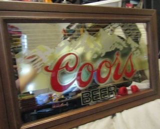 Vintage 1983 Coors Beer Mirror Sign Wood Framed 27 1/2 " X 17 1/2 " Man Cave Bar