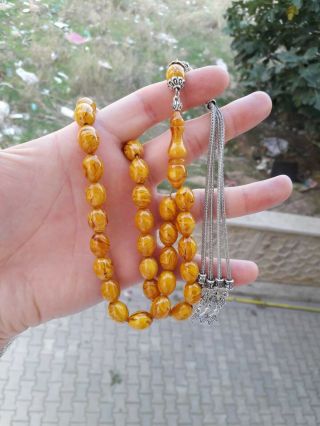 Yellow German Faturan Islamic Prayer Beads Bakelite Ottman Tesbih Rosary Masbaha