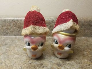 Anthropomorphic Pink Birds With Egg Heads Salt Pepper Shaker Set Ceramic Japan