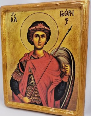 Saint George San Jorge Giorgio Mount Athos Greek Orthodox Byzantine Icon On Wood