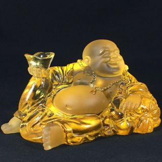 Amore Jewell Laughing Buddha Maitreya W/pocket Amber Decoration Crystal Glass
