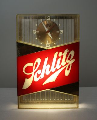 Vintage 1959 Schlitz Lighted Clock Beer Bar Sign Light