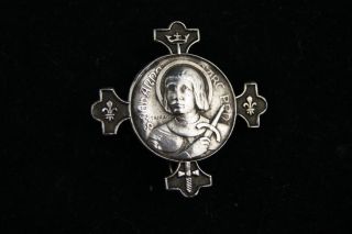 † St Joan Of Arc Holy Medal Sterling Silver Pin Brooch By Tairac Paris France †