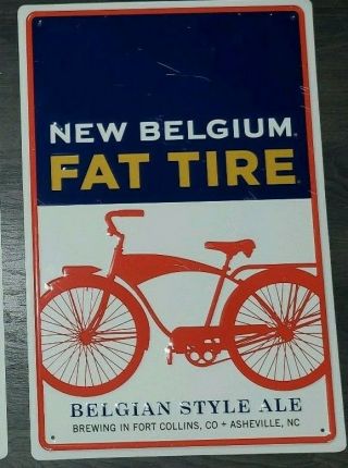 Belgium Fat Tire Belgian Style Ale Metal Beer Sign - Embossed - Bike Logo