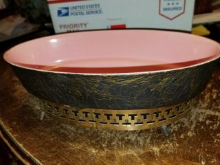Vintage Maddux Of California 122 Pottery Black Gold Pink Metal Holder Planter