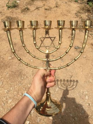 Brass Copper Xl 12 " Jewish Magen David Menorah Candle Holder From Jerusalem