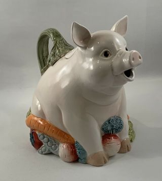 Fitz And Floyd French Market Pig With Vegetables Teapot 1993.