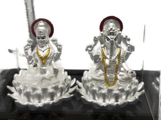 Ganesh & Lakshmi / Laxmi Pure Silver (999) Idol / Statue / Murti (figurine 02)