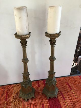 Antique 19th Century Gothic Revival Altar Candleholders