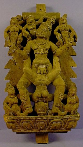 18th/19th Century Indian Hindu Khajuraho Temple Complex Carved Wood Panel