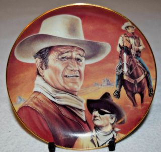Vtg Porcelain Decorative Collectors Plate John Wayne " The Duke " W/ Plate Holder