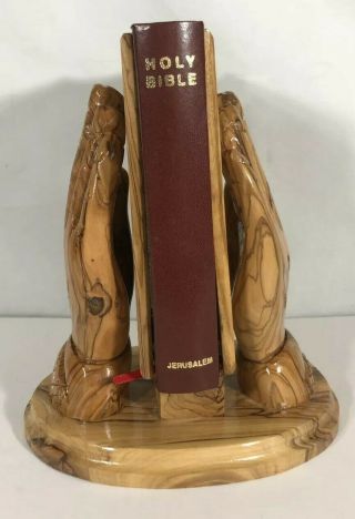 Bible In Hand Carved Olive Wood Praying Hands Stand From Jerusalem Holy Land