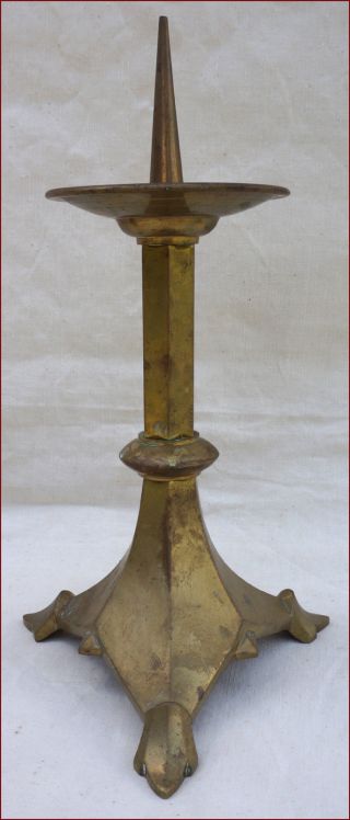 French Gothic Altar Candlestick Bronze Tripode Base 1880 2