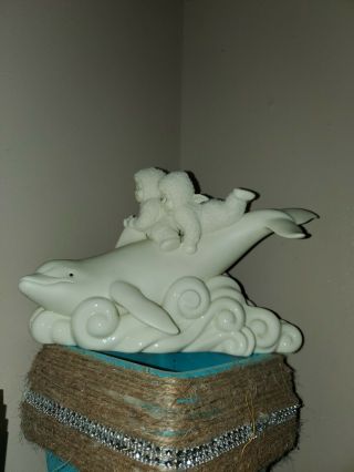 Dept.  56 Snow Babies " Ride The Wave " Figures Riding A Dolphin