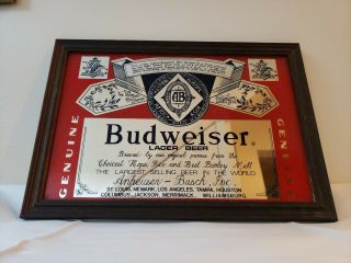 Budweiser Beer Anheuser Busch Mirror Picture Sign Wood Frame Made In England