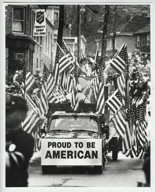 Vintage 1993 " Proud To Be An American " Flag - Covered Parade Truck Press Photo