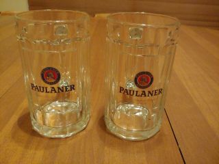 Paulaner Munchen Beer Mug Set Of 2 Dimpled Glass Mugs Steins.  4 Liter