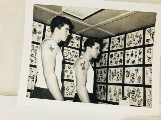 Vintage Black & White Photo Of 2 Men With Daggers In Their Tattoos Tattoo Flash