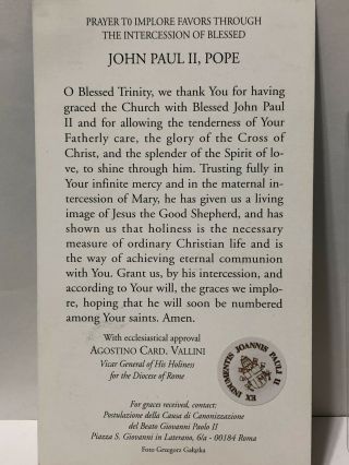 St Pope John Paul II 2nd Class Relic Card 3