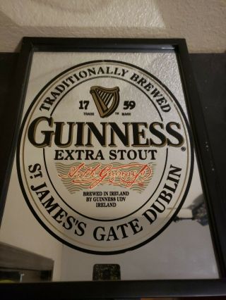 Vintage Guinness Extra Stout Beer 18” X 13” Black Framed Barmirror Man Cave Sign