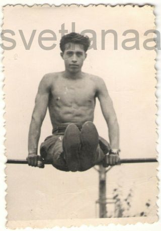 1950s Gym Muscular Athlete Sport Jock Handsome Young Man Guy Gay Vintage Photo