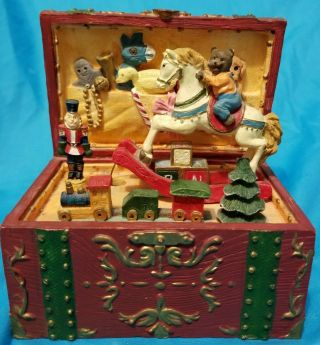 Rare Animated Christmas Vintage Toy Chest Music Box Jingle Bells Pristine Condit