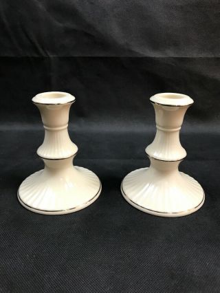 Pair Lenox 4.  5 " Tall Candlesticks Ivory W Gold Set Collectible Candle Holders