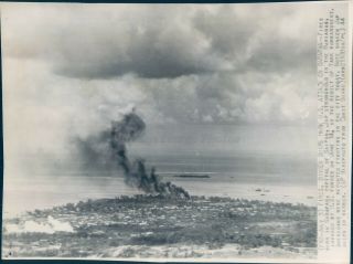 1944 Ww2 Us Attack Garapan Fires Sunken Ships Capital Saipan Forces Bomb
