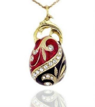 Red Black Russian Egg Pendant Necklace Jewelry Sterling Silver 925 18kt Gold