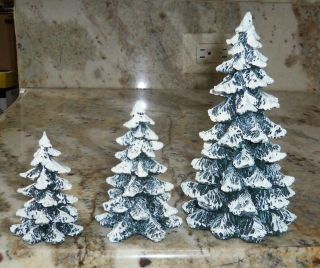 Qty 3 Department 56 Snow Village Evergreen Christmas Trees Cold Cast Porcelain