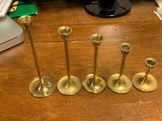 Interpur Set Of 5 Vintage Brass Graduated Candlesticks Candle Holders Taiwan